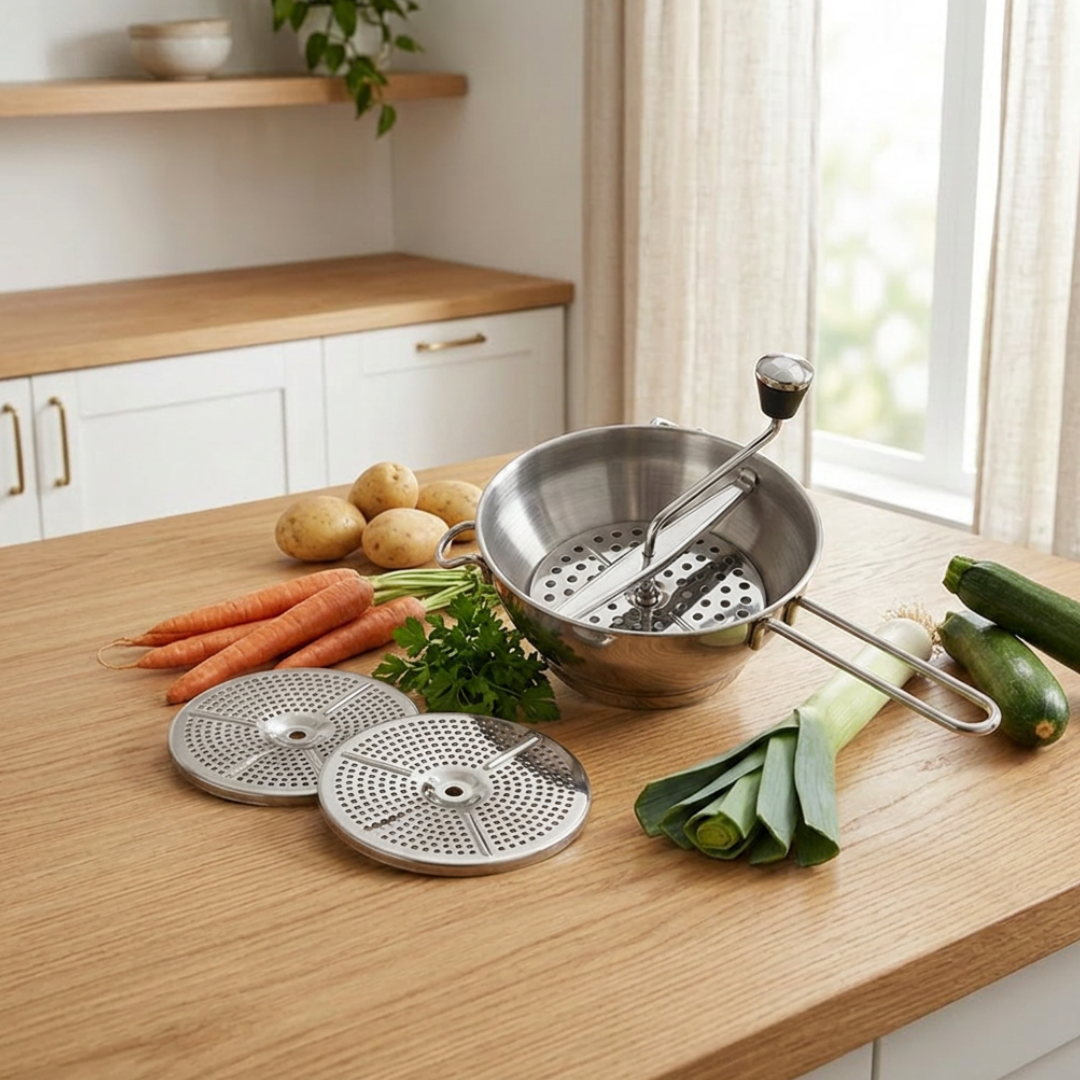 Moulin à légumes L'Artisan Purée Librecook avec 2 disques interchangeables – compatible carottes, poireaux, courgettes, pommes de terre