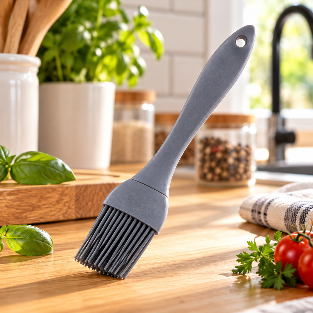 Pinceau en silicone gris Librecook avec manche à suspendre 