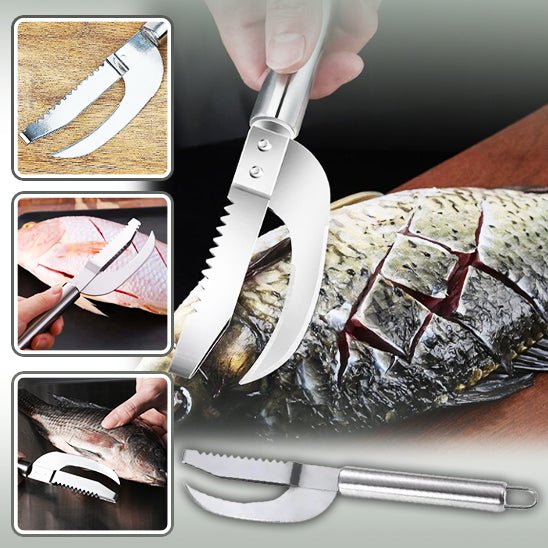 Couteau à écailles de poisson 3 en 1 en acier inoxydable pour couper et gratter les écailles de poisson - Kit d'outils de détartrage facile pour la cuisine - Brosse de nettoyage Couteau à écailles de poisson 3 en 1 en acier inoxydable pour couper et gratter les écailles de poisson - Kit d'outils de détartrage facile pour la cuisine - Brosse de nettoyage
