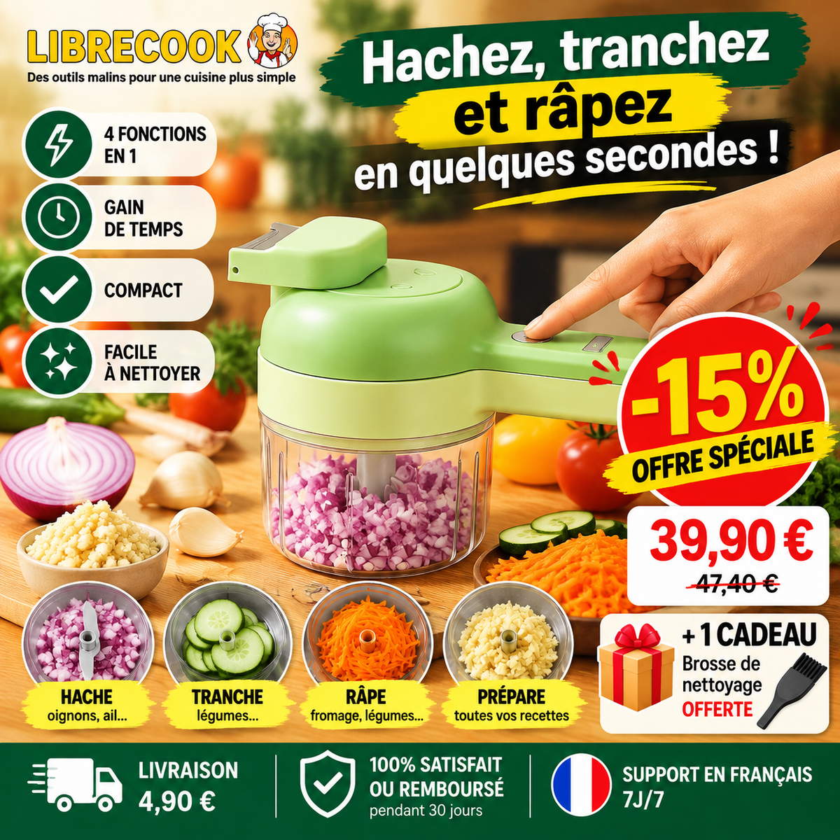 Hachoir électrique 4 en 1 puissant facile à utiliser | Librecook™