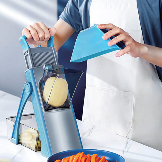 mandoline-cuisine-avec -poussoir-et-bac-intégré
