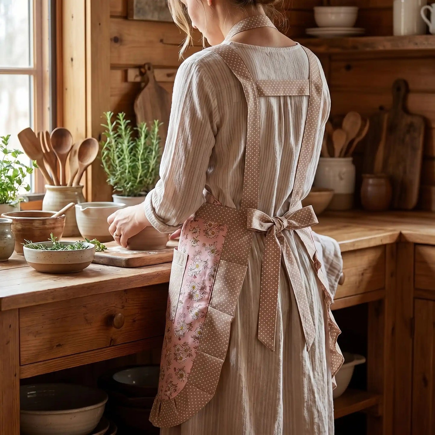 Tablier de cuisine Blush Blossom ajustable résistant taches cuisine | Librecook™